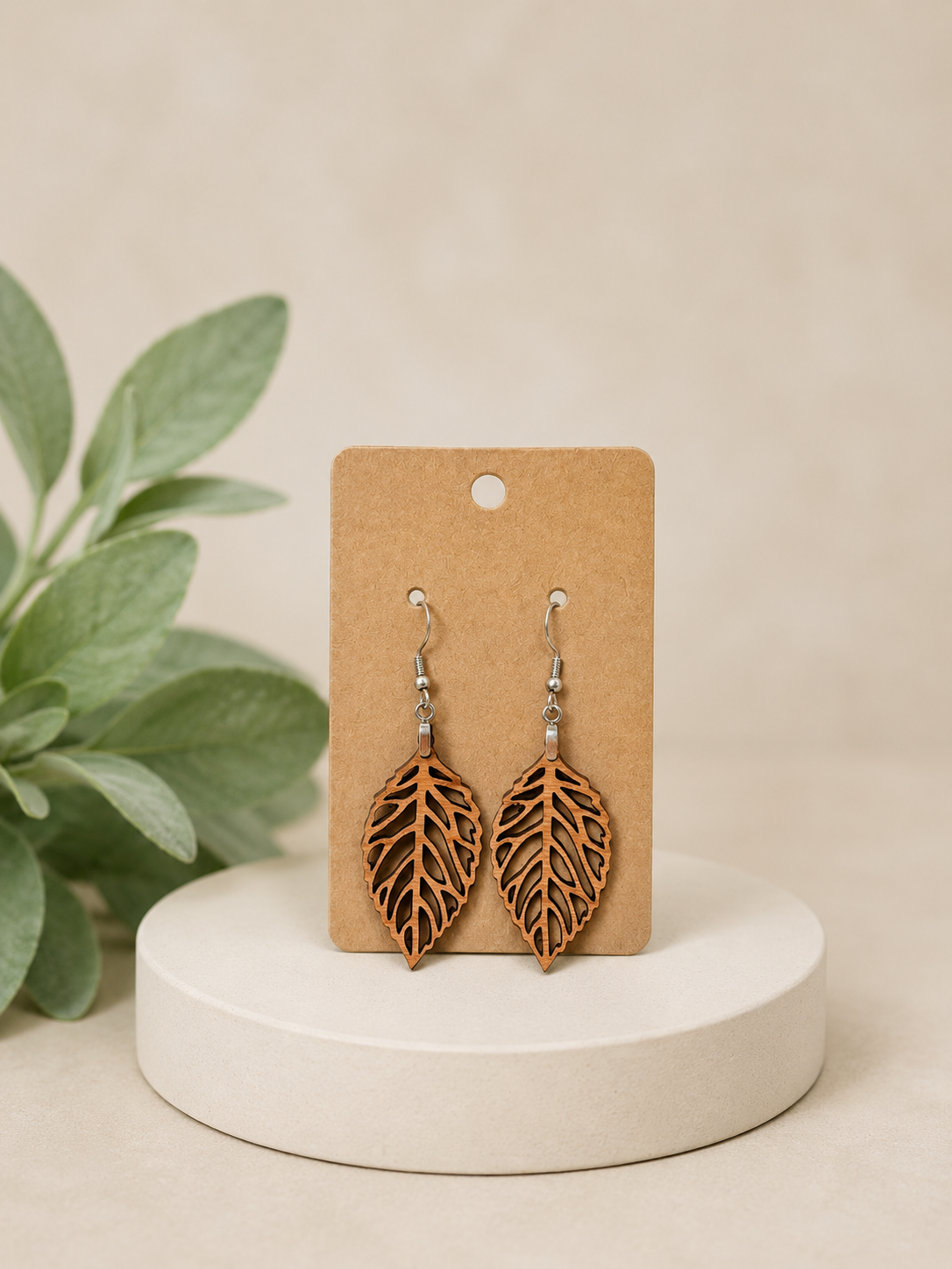 Wood Leaf Earrings