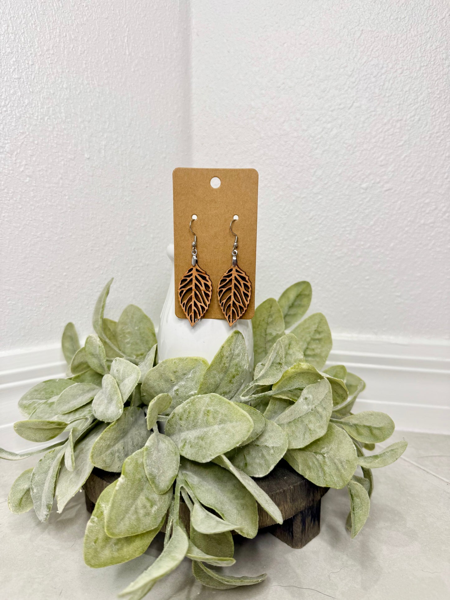 Wood Leaf Earrings