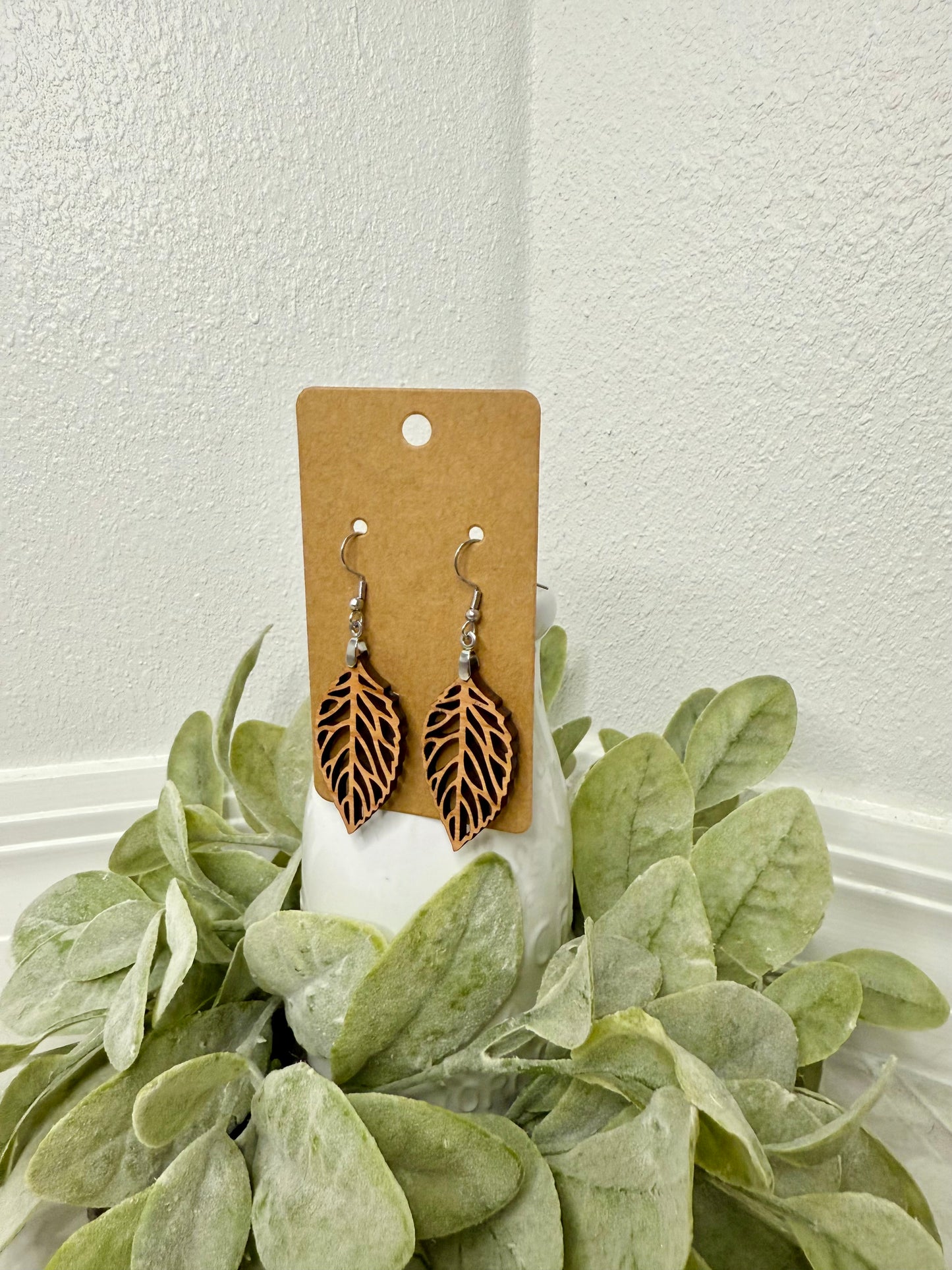 Wood Leaf Earrings