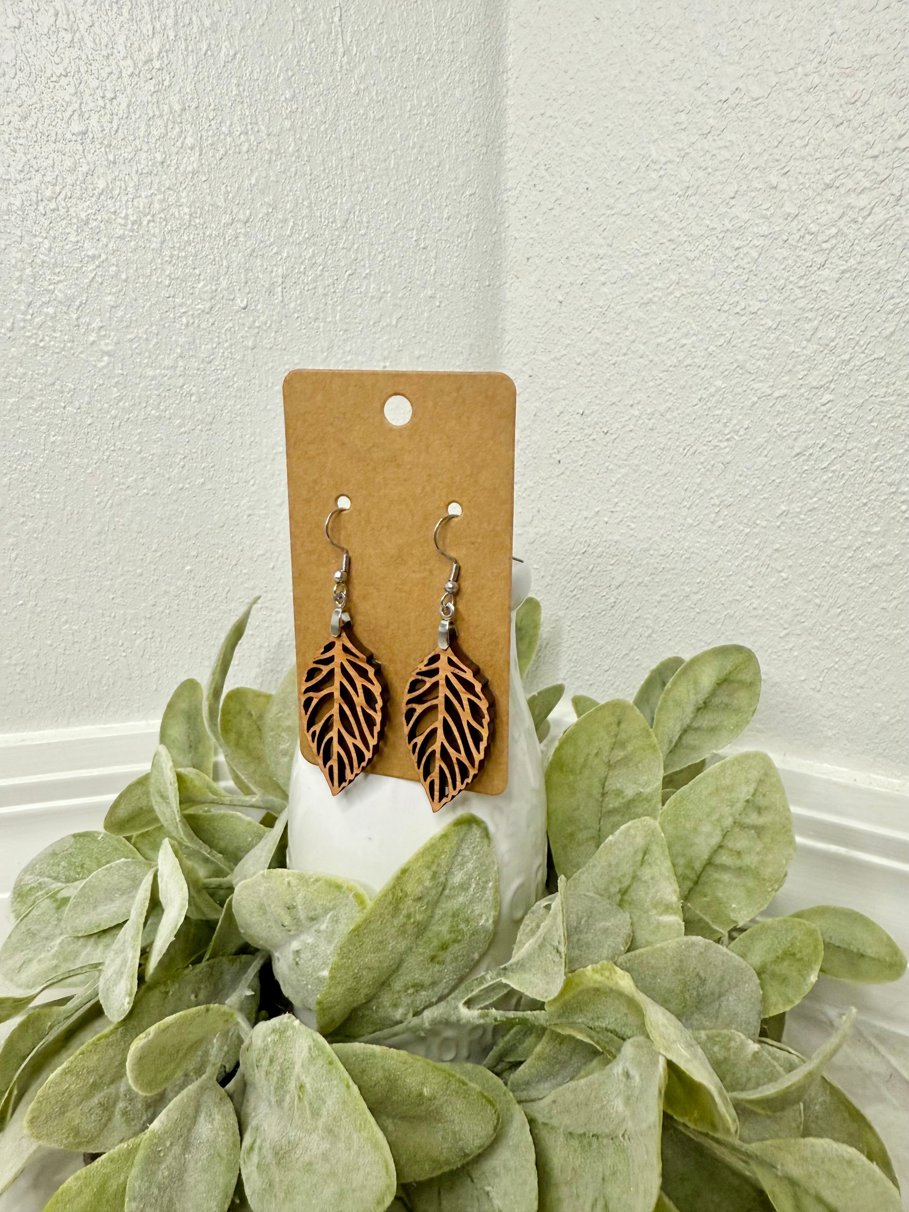 Wood Leaf Earrings