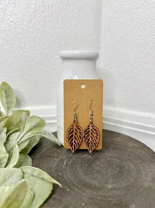 Wood Leaf Earrings