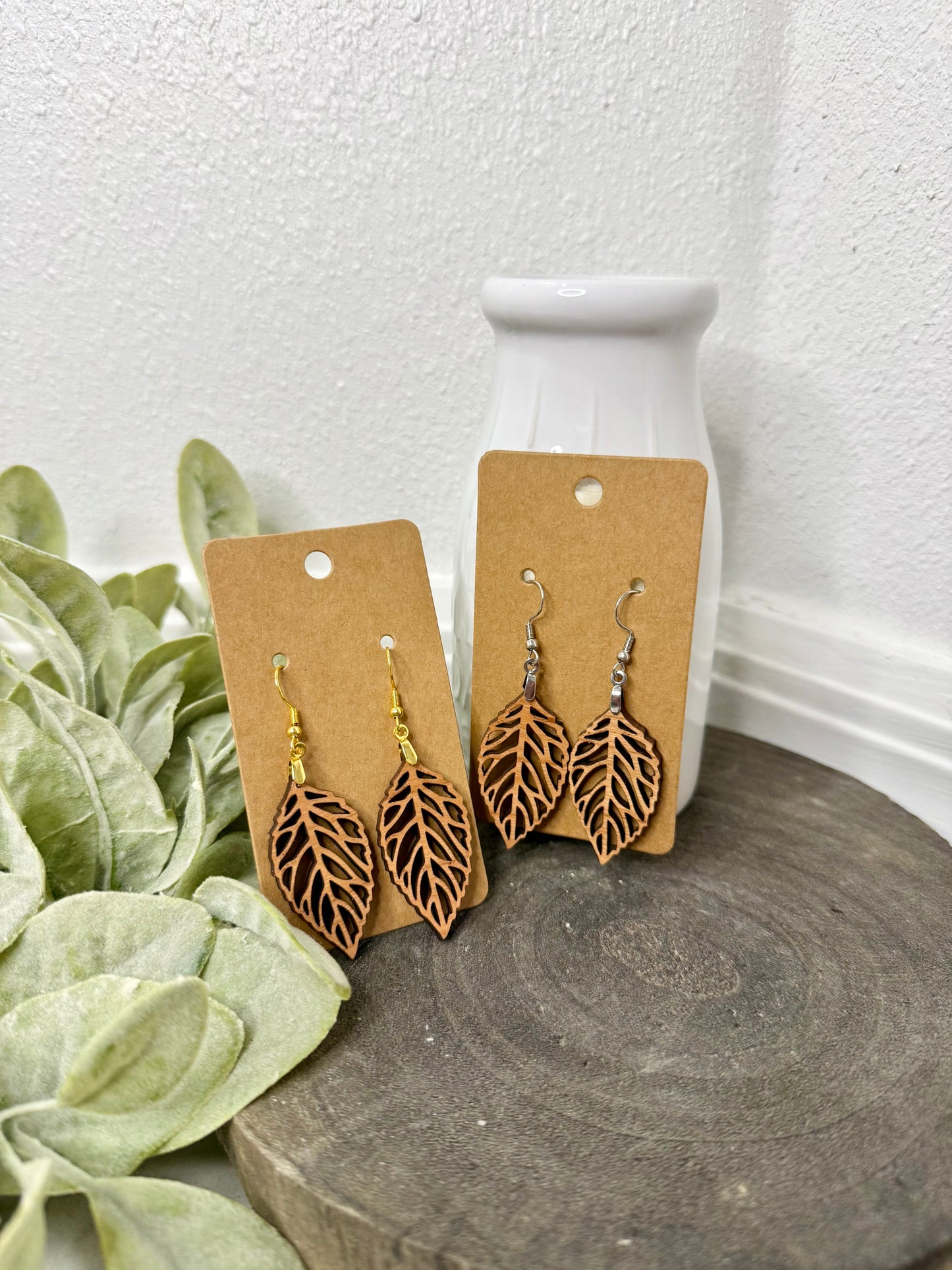 Wood Leaf Earrings
