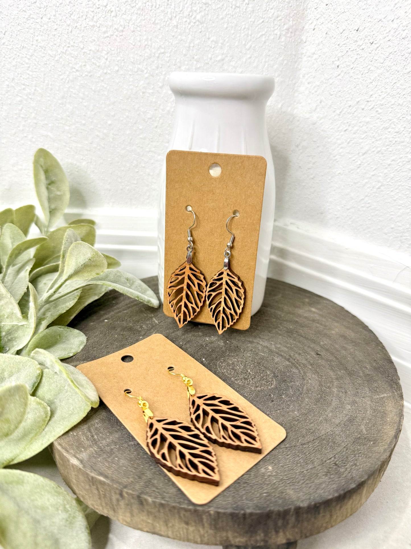 Wood Leaf Earrings